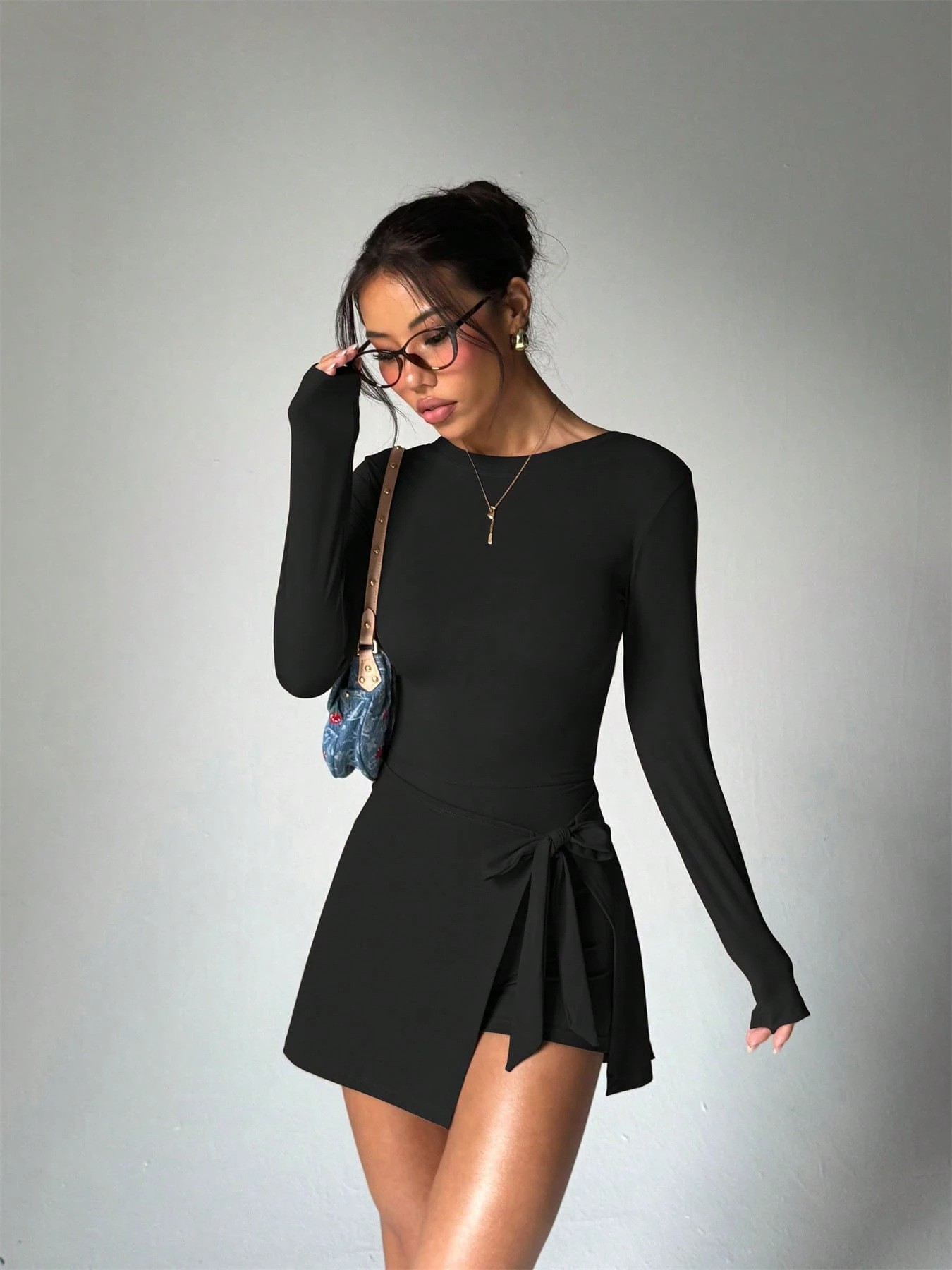 Home Gym Full Body - Effenkleurige tennisrok met lange mouwen, slim