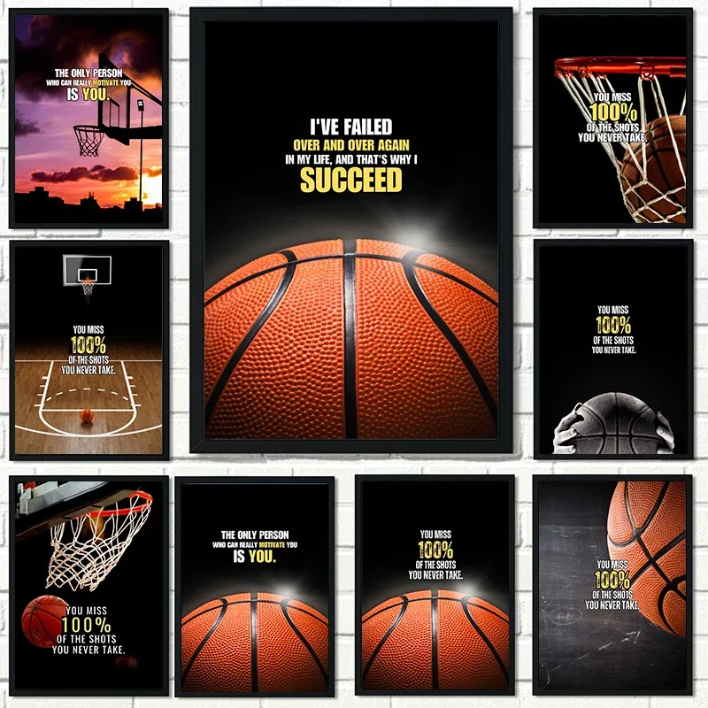 Home Gym Quotes - Basketbal inspirerende quote canvas schilderij moderne