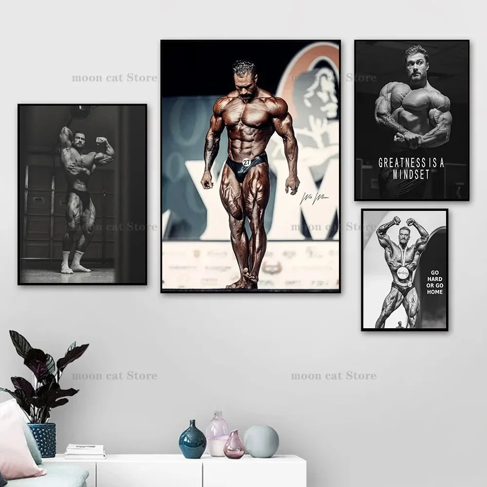 Home Gym Quotes - Canvas Schilderij Chris Bumstead Bodybuilder Fitness