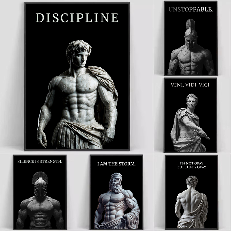 Home Gym Quotes - Retro Spartaanse Krijger Caesar Romeins Beeld
